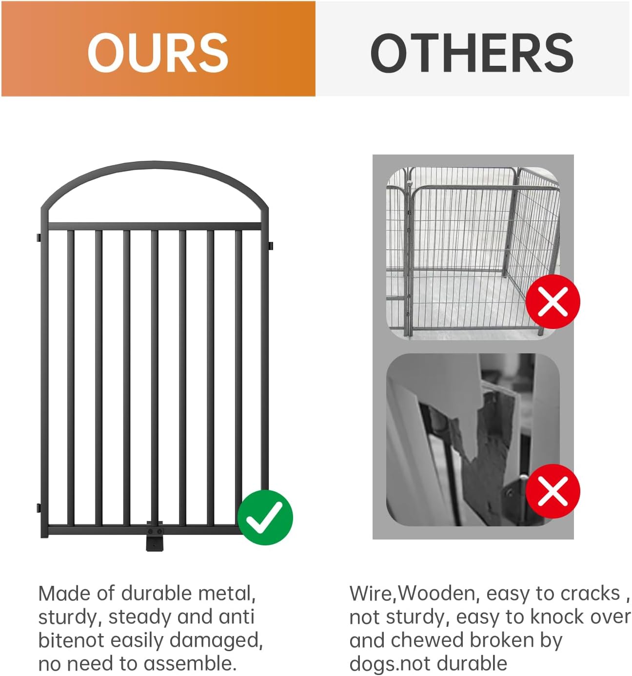 3 Panles Full Matel Freestanding Dog Gates with Door, 72"Extra Wide 32"Tall Free Standing Dog Pet Gate for Indoor & Outdoor. Foldable Pet Fences for Doorways, House, Stairs, Porch, Deck, Yard