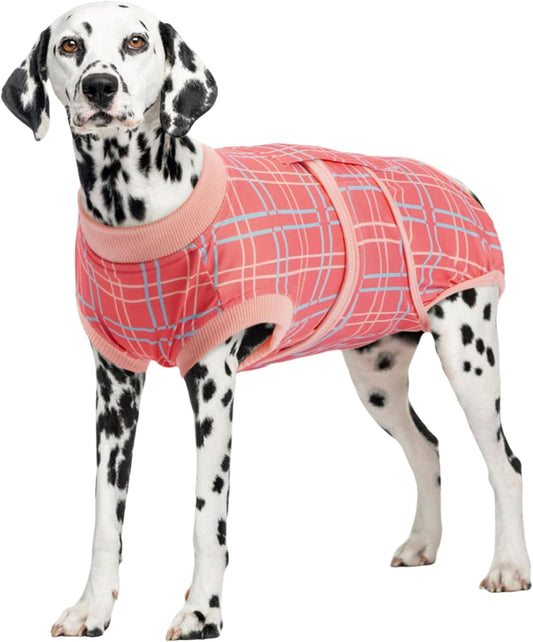 Kuoser Dog Recovery Suit for Female Male Dogs, Post-Surgery Bodysuit for Spay Neuter, Dog Onesie After Surgery, Anti-Licking Pet Surgical Recovery Suit, Pink XL