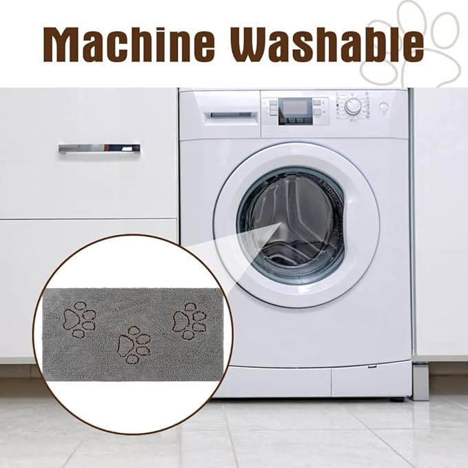 EXPAWLORER Dog Door Mat - Highly Absorbent Microfiber Dog Rug, Soft Chenille Non-Slip Large Pet Paw Cleaning Washable Mud Mat for Indoor Outdoor Floor, Grey