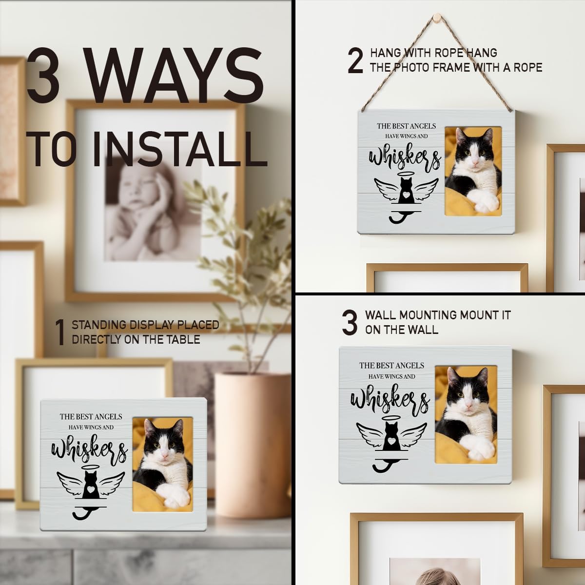 Pet Memorial Gifts for Cats, Cat Memorial Gifts for Loss Of Cat, Pet Loss Sympathy Gift Picture Frame, Pet Loss Gifts, Pet Remembrance Gift Cat Memorial Photo Frame for Desk Shelf Table Home Decor