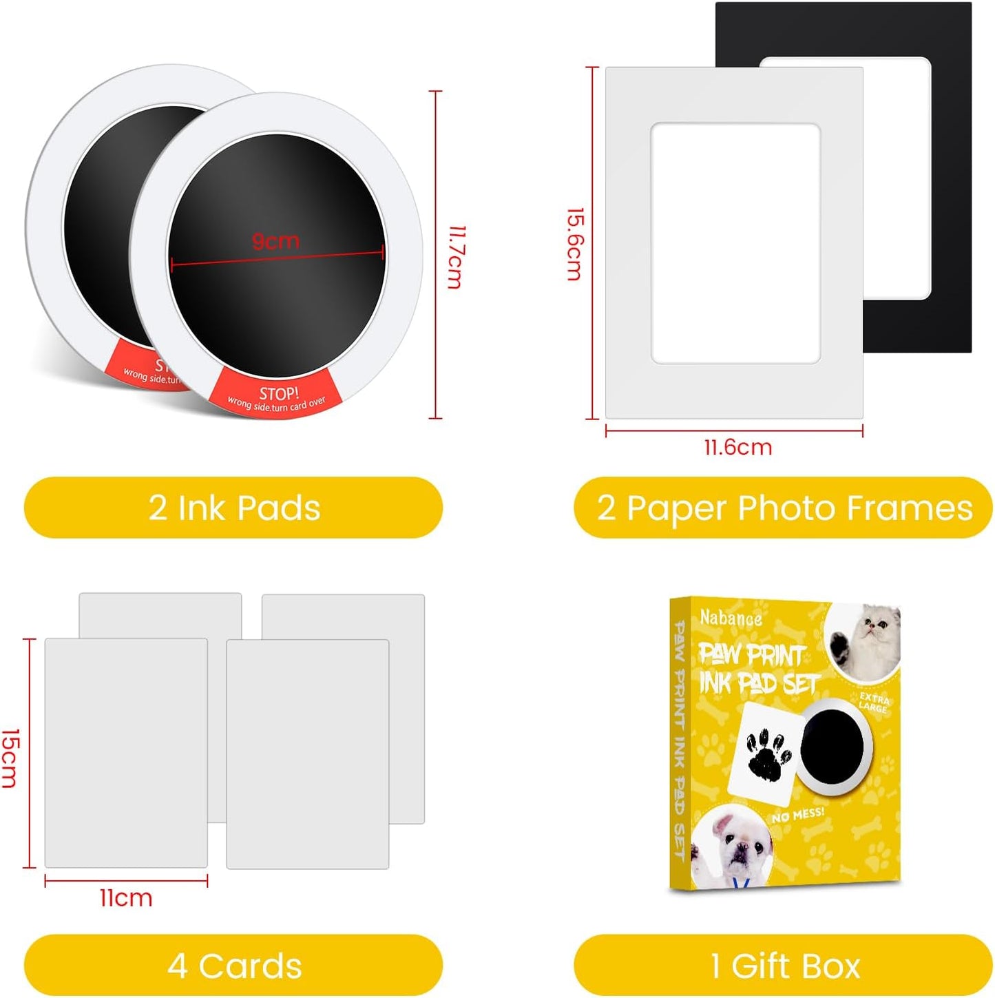 Nabance Paw Print Kit, Dog Nose Print Kit, Mess-Free Paw Print Stamp Pad for Dogs & Cats, 8Pcs Pet Paw Print Impression Kit with Photo Frames, Safe Clean Touch Ink Pads, Nose Print Stamp Pad for Dogs