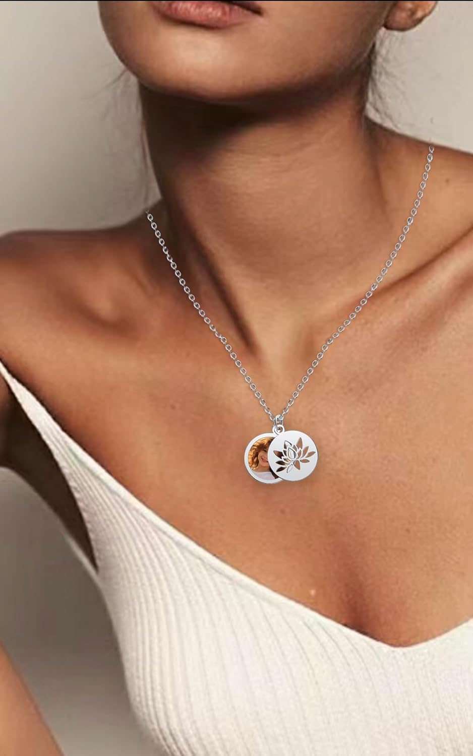 CharmSStory Personalized Photo Necklaces Custom Engraved Name Necklace Memory Keepsake Picture Necklace Pendant Customized Gifts for Women Men