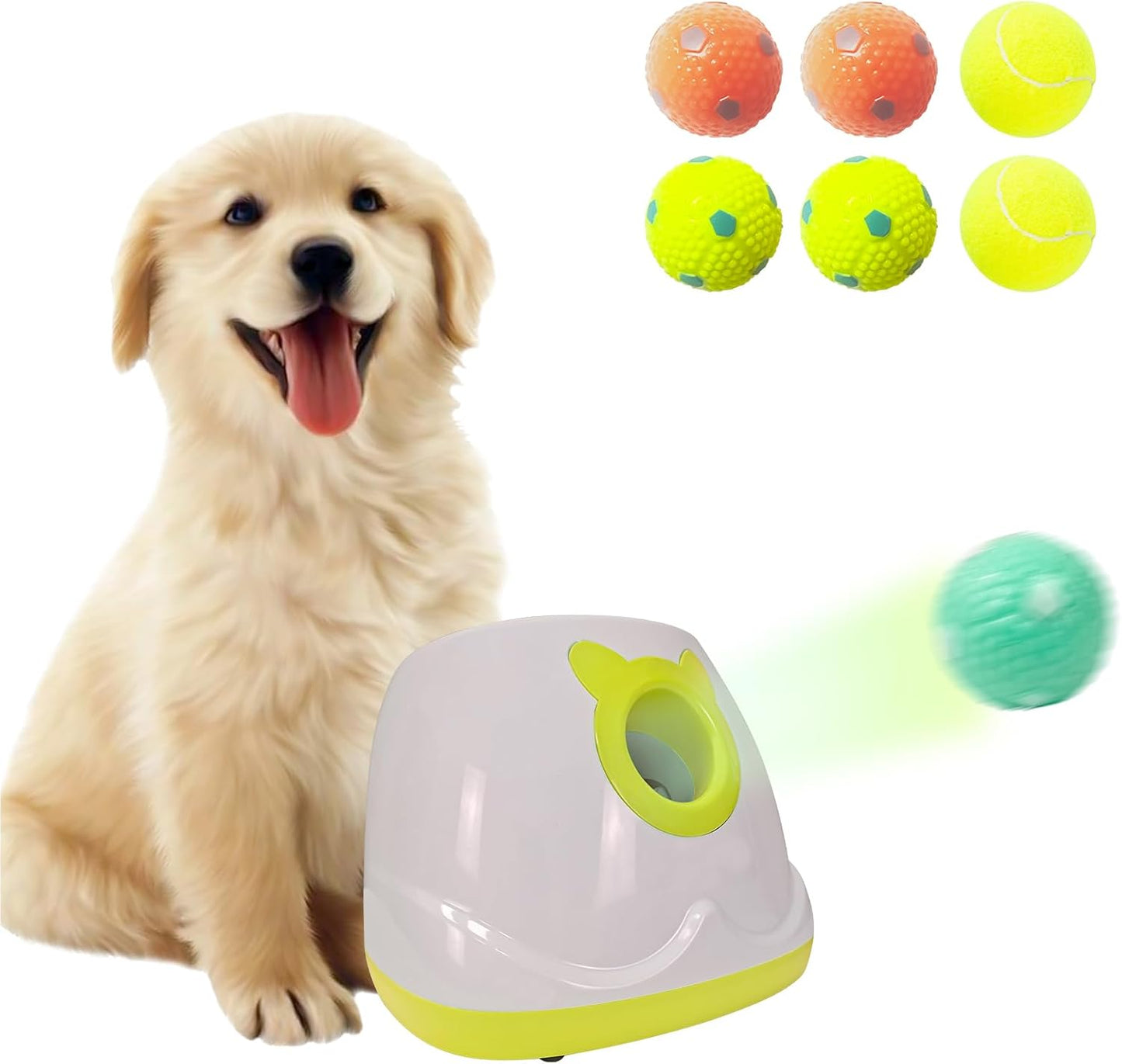 Automatic Dog Ball Launcher for Small to Medium Sized Dogs, Dog Interactive Toy Pet Ball Thrower with Balls (Yellow)