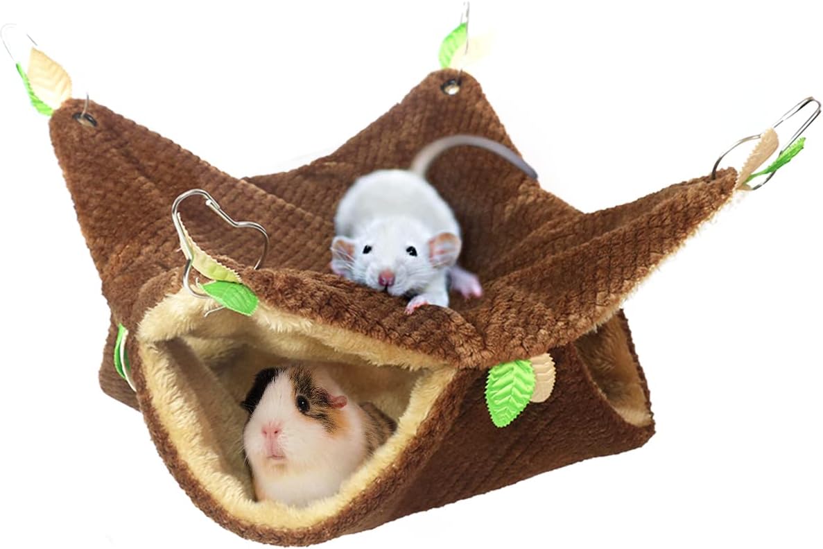 LEFTSTARER Ferret Rat Hammock Bed - Guinea Pig Tunnel Hideout Cage Accessories Toy for Hamster Sugar Glider Chinchilla (3.Bunkbed Hammock)