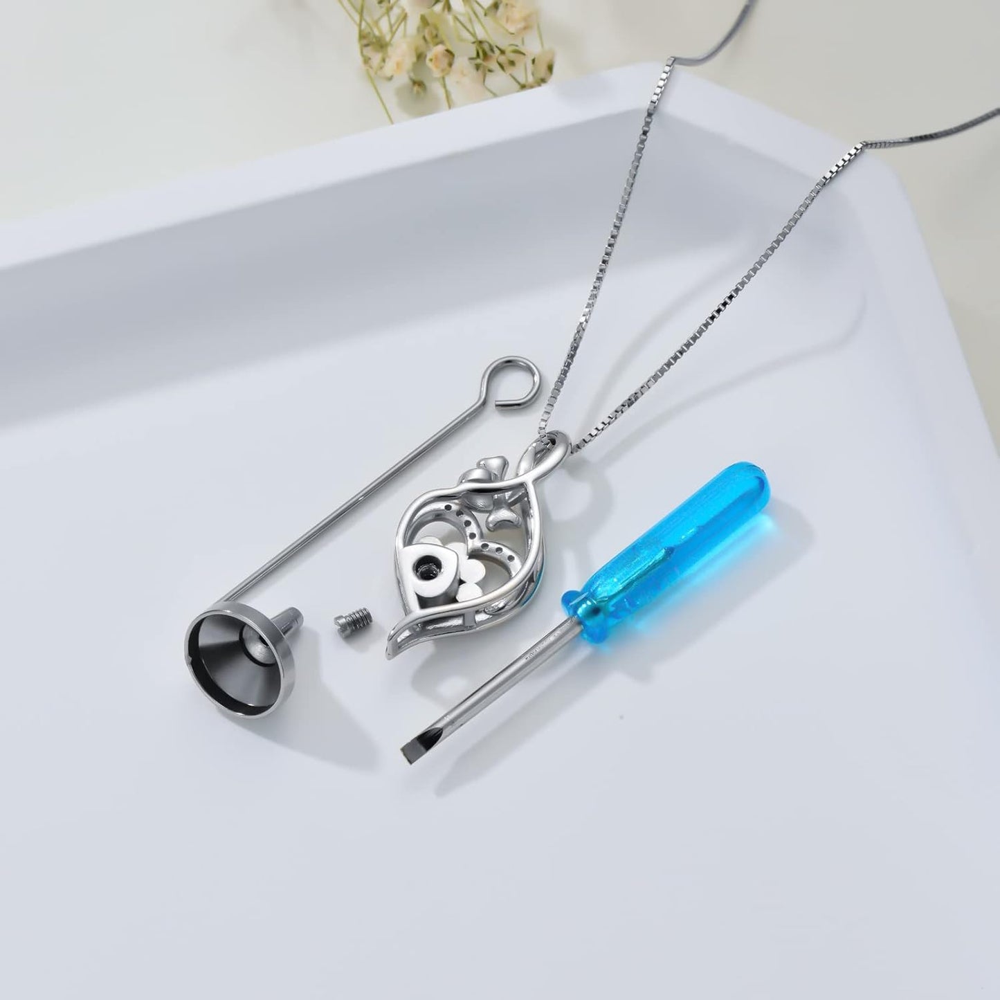 Sterling Silver Pet Urn Necklace for Ashes - Memorial Keepsake for Dog, Cat Pet