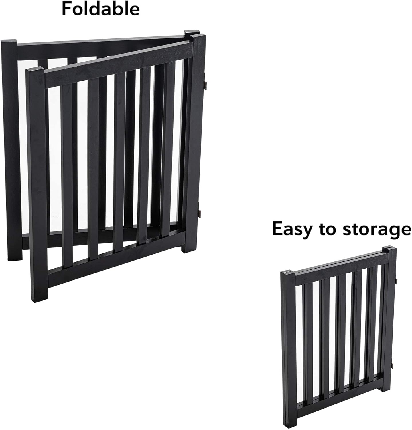 LZRS 2-Panel Wooden Free Standing Foldable Dog Gate Indoor – Solid Hardwood 24" High, Step-Over Safety Pet Gate for Doorways, Stairs & Small Spaces - Indoor Use, Black