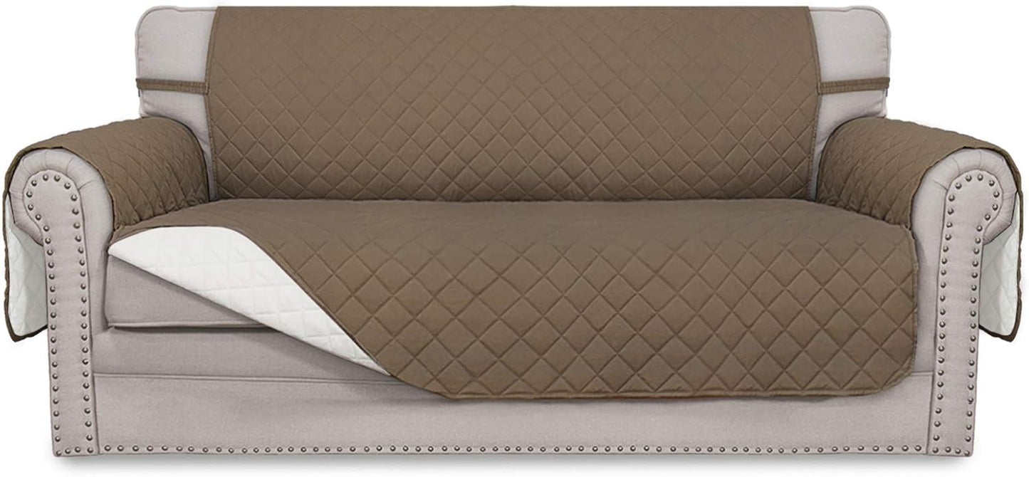 Easy-Going Sofa Slipcover Reversible Loveseat Sofa Cover Couch Cover for 2 Cushion Couch Furniture Protector with Elastic Straps for Pets Kids Dog Cat (Oversized Loveseat, Camel/Ivory)