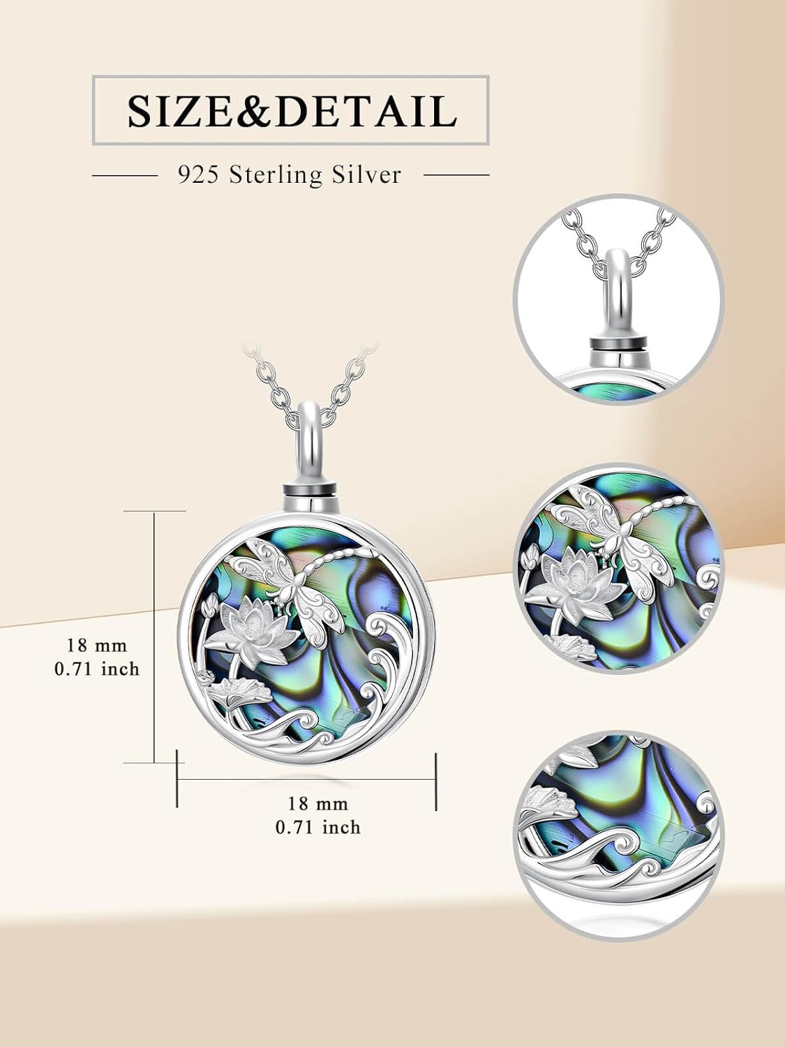 WINNICACA Urn Necklace for Ashes Sterling Silver Abalone Shell Cremation Jewelry for Ashes Jewelry Gifts for Nature Lovers Keepsake Memorial Jewelry for Women
