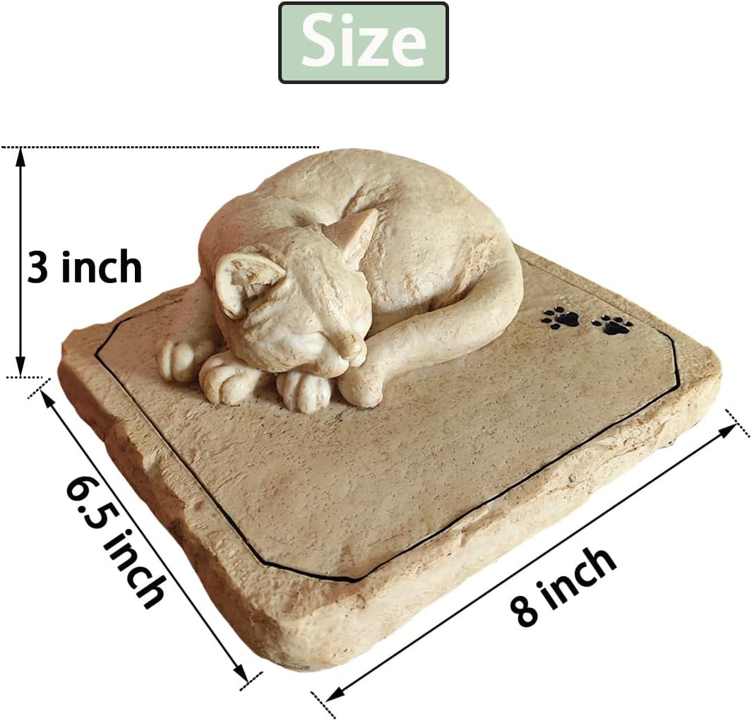 Personalized Cat Memorial Stones Cat Memorial Statue Cat Headstone for Grave Cat Tombstones Pet Loss of Cat Sympathy Gift Home Yard Garden Decor, 8”L x 6.5”W x 3.5”H (Personalized Cat B)