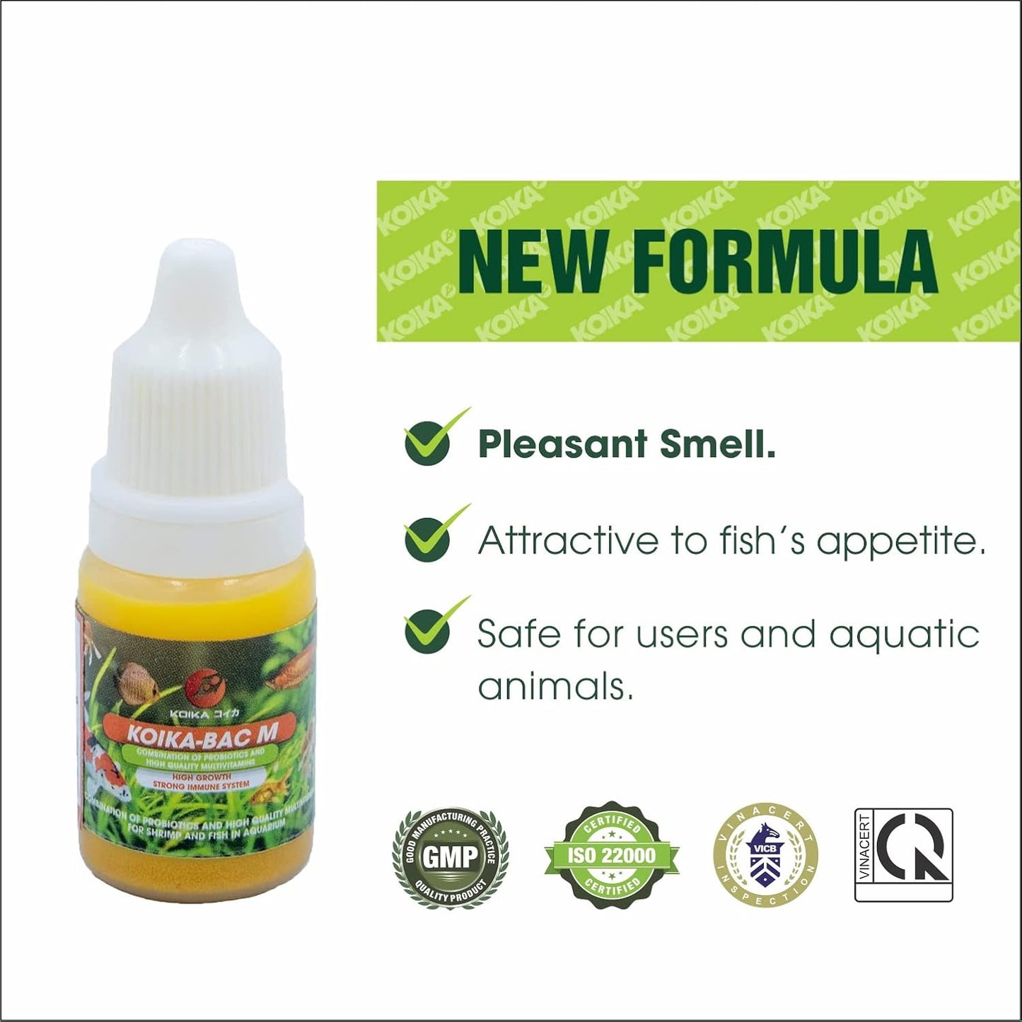 KOIKA BACM Natural Color Enhancement for Fish, Combination of Probiotic & Multi-Vitamins for Aquarium A, B6, B2, Pleasant Smell (BACM (New Formula), 10ml)