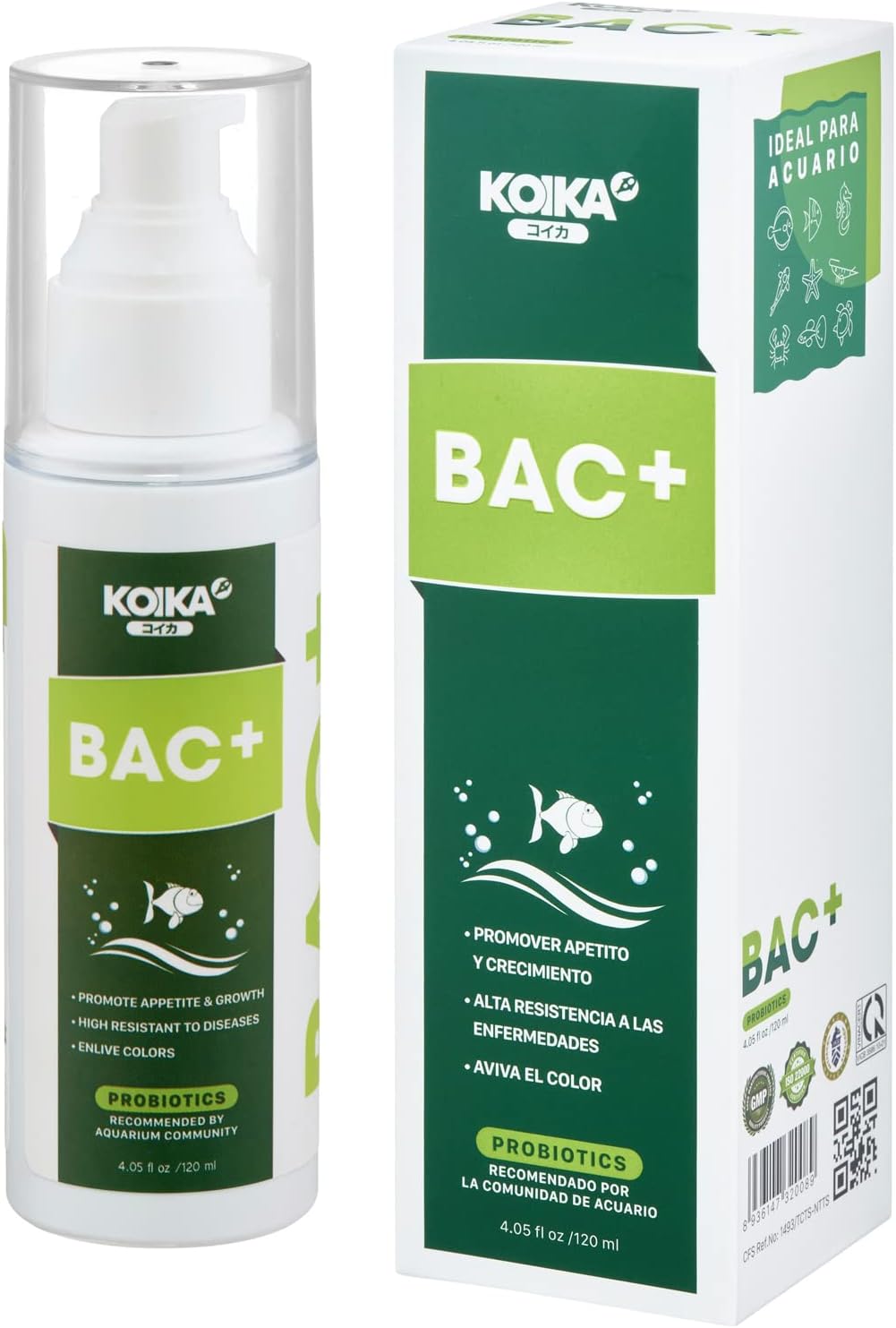 KOIKA BAC+ Aquarium Probiotics, Immunity Boosting, Disease Resistance & Improve The Digestive System (BAC+,120ml)