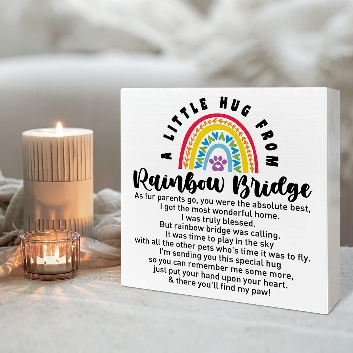 Memorial Gifts for Lose of Dog Cat, Pet Sympathy Gift Remembrance Gifts Loss of Cat Bereavement Gifts, A Little Hug from Rainbow Bridge, Dog Memorial Desk Decor Cat Sympathy Wooden Box Sign