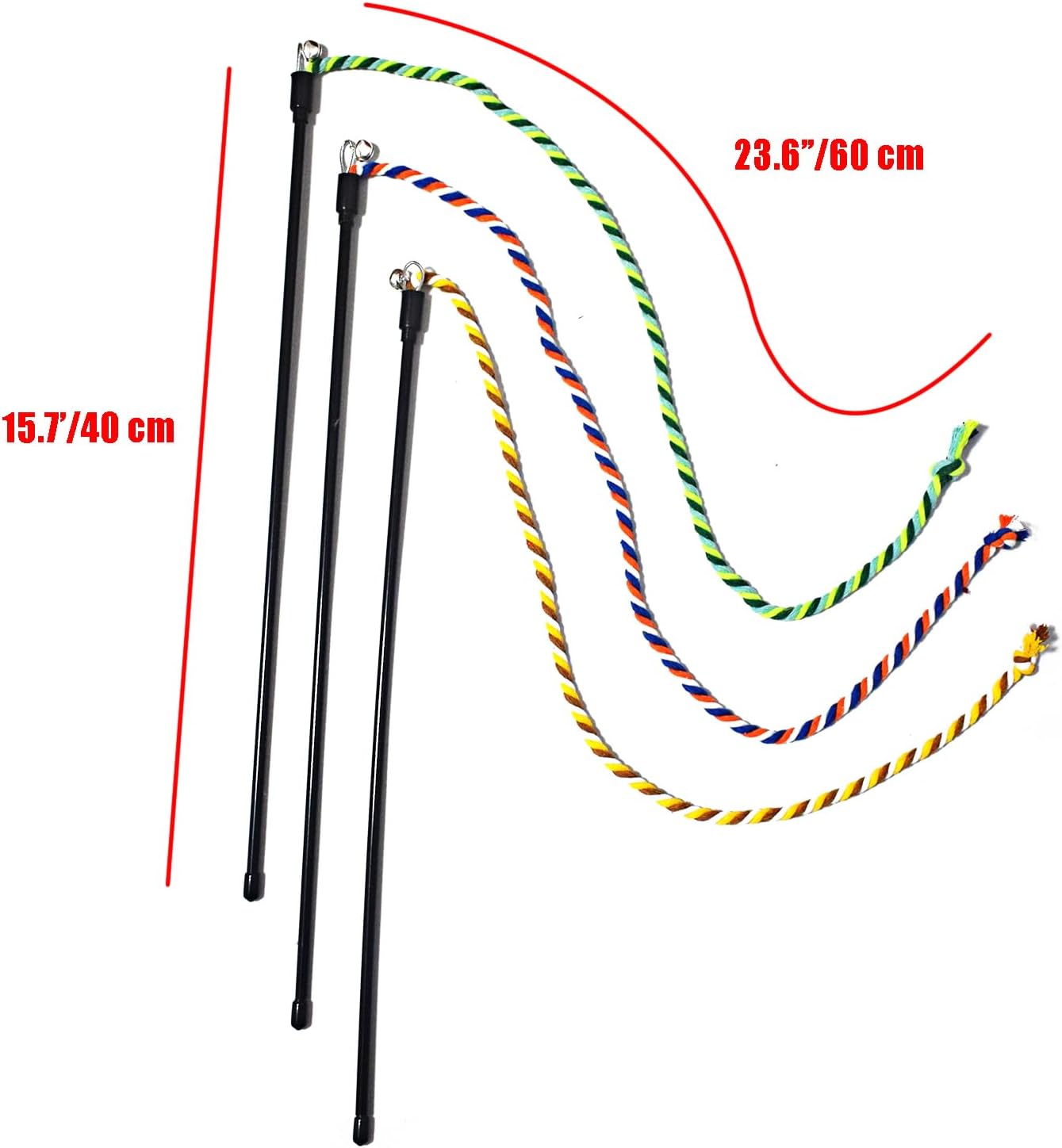 IUHKBH Cat Wands, 3 PCS Colorful Cat String Kitty Teaser Wands with Bell Interactive Kitten Toys for All Breed Sizes