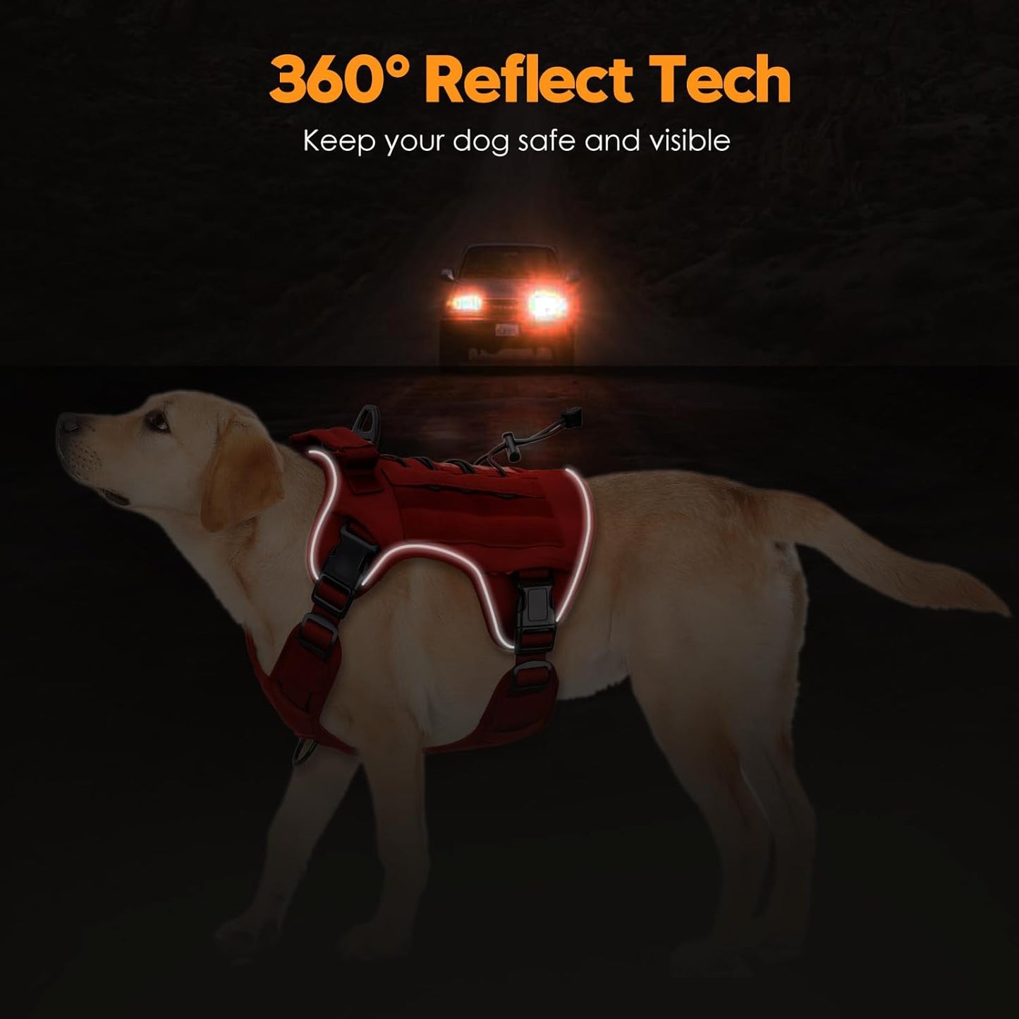 Heavy-Duty Tactical Dog Harness for Large Dogs, No Pull Adjustable Reflective Pet Vest with Molle System, K9 Military-Grade Control for Service Training, Outdoor & 10+ Breeds, Red, XX-Large