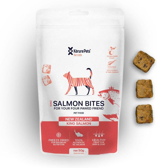 Freeze Dried Salmon Cat Treats 100% Natural New Zealand King Salmon Grain-Free Cat Essentials, High in Omega-3 Fatty Acids for Healthy Skin & Coat Cat Enrichment, Freeze Dried Cat Treats