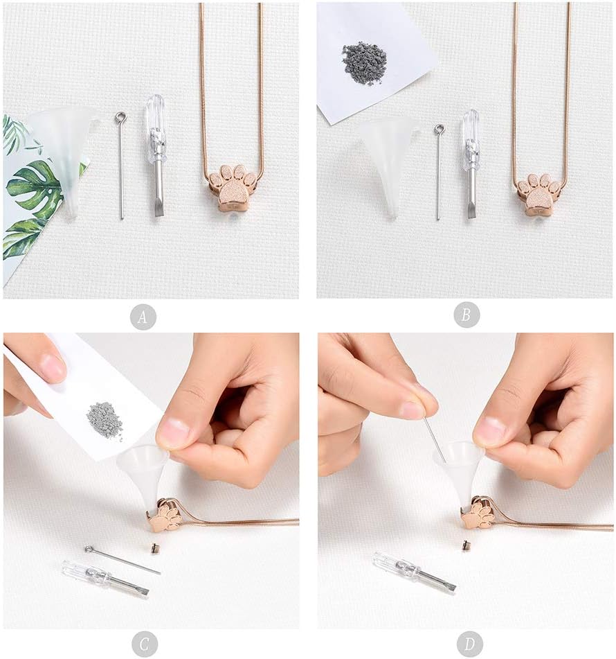 Pet Urns For Dogs/Cats - Pet Ashes Necklace - Paw Print Urn Necklace with Mini Keepsake Urn Memorial Ash Jewelry