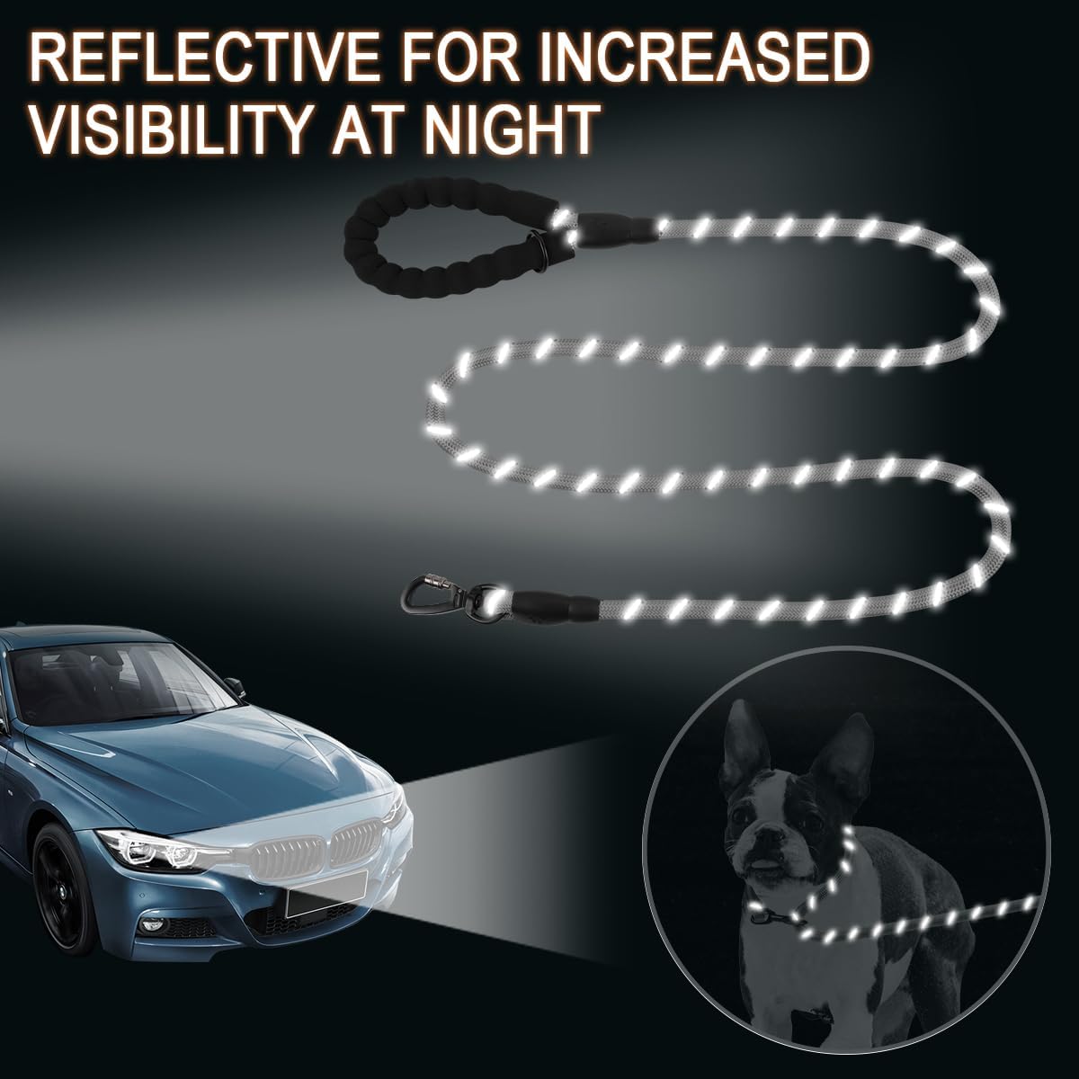 BARKBAY Dog Leashes for Large Dogs Heavy Duty Dog Leash 4/5/6 FT with Comfortable Padded Handle and Highly Reflective Threads for Medium Large Dogs Walking Training Running (6FT-1/2'',Gray)