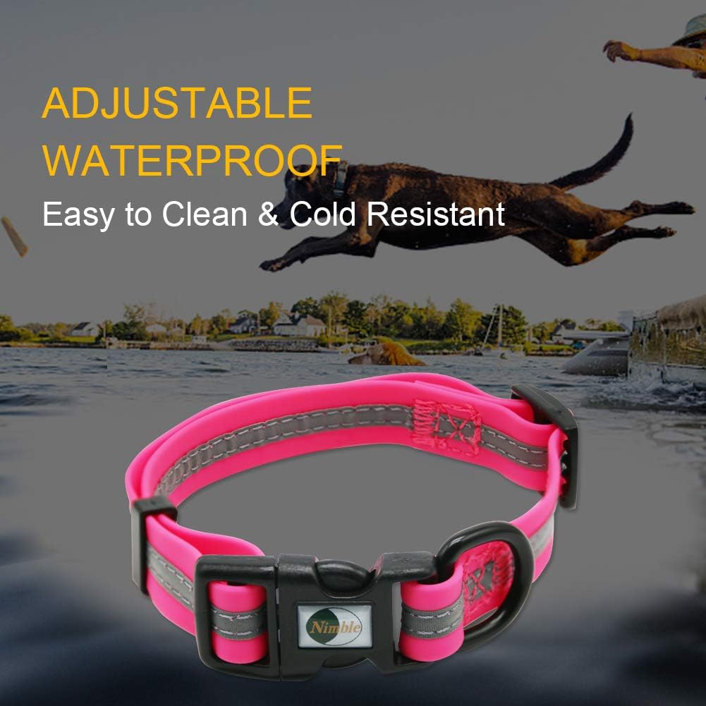 NIMBLE Dog Collar Waterproof Pet Collars Anti-Odor Durable Adjustable PVC & Polyester Soft with Reflective Cloth Stripe Basic Dog Collars S/M/L Sizes (Small (9.45”-14.17”inches), Pink)