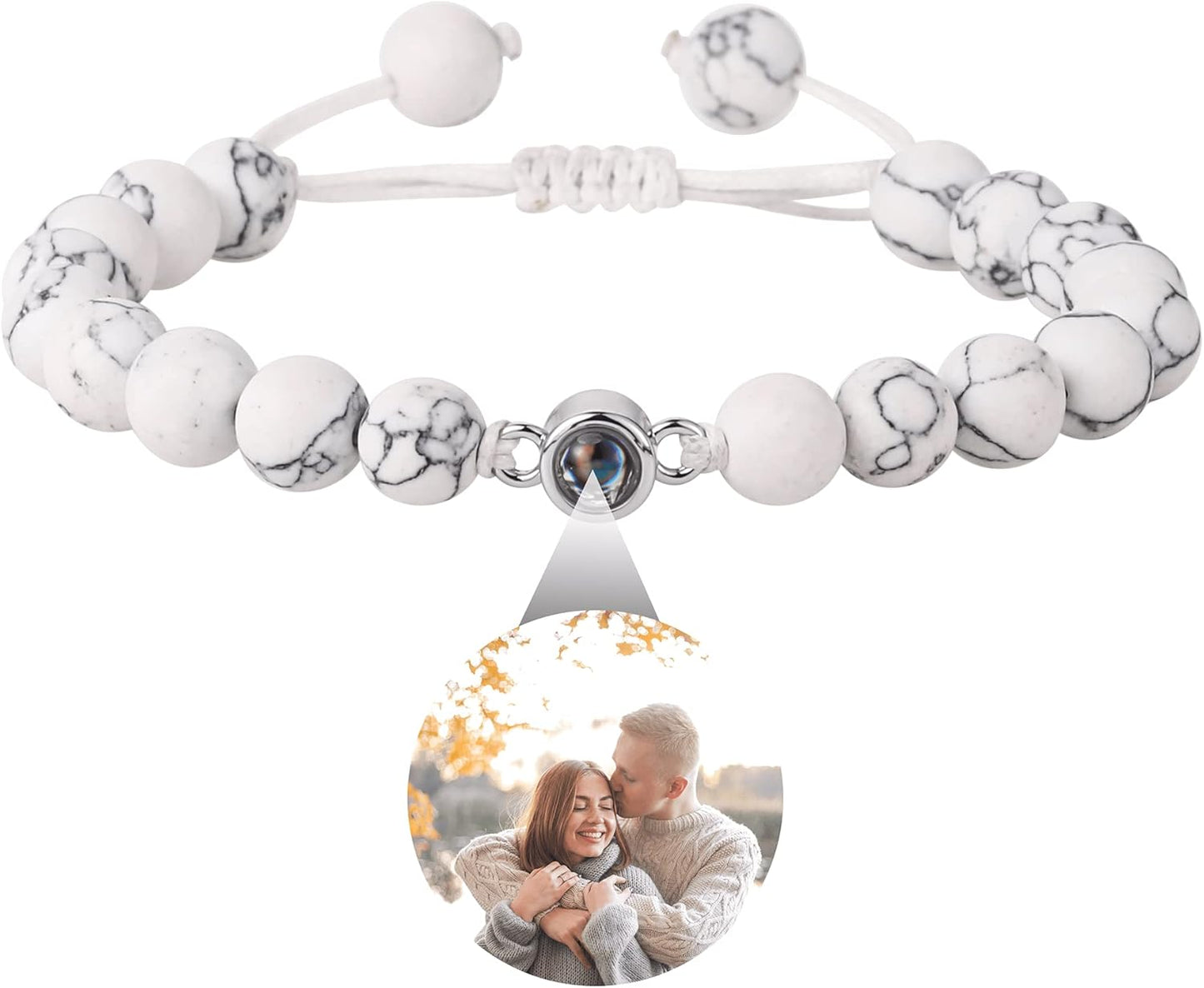 EMIRISTIC Custom Photo Bracelet - Personalized Picture Natural Stone Cuban Chain Bracelet - Any Special Day Gifts