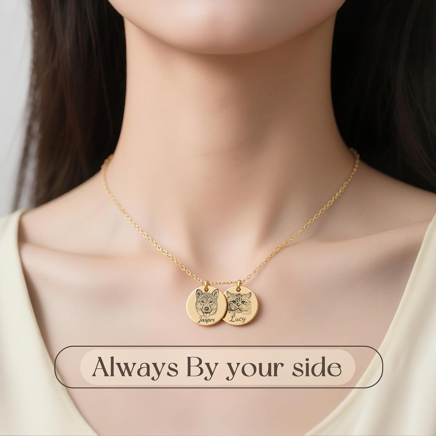 Personalized Pet Portrait Necklace Customized Pet Memorial Necklaces Dog Necklace for Women Custom Pets Necklaces Dog Memorial Jewelry for Cat Mom Dogs Dad (Gold 2 Portrait)