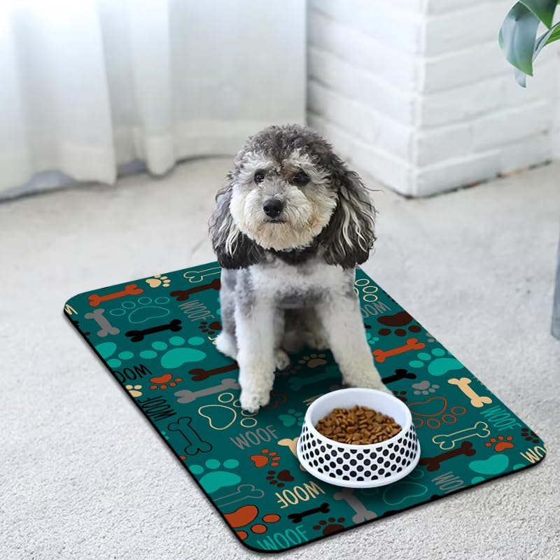 Dog Food Mats for Floors Waterproof, Dog Cat Water Bowl Mats Pet Feeding Absorbent Mat Dog Cat Pet Placemats for Food and Water Green 16 * 24 inch