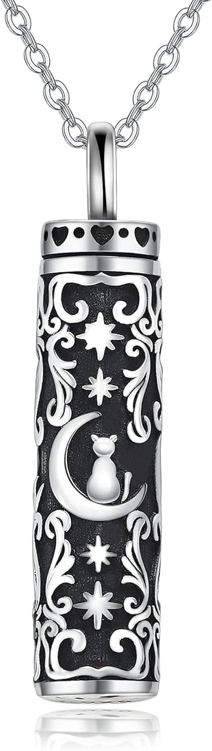 Urn Necklace for Ashes 925 Sterling Silver Cat/Fox/Dog/Opal/Guitar Pet Cremation Memorial Keepsake Jewelry for Ashes for Women