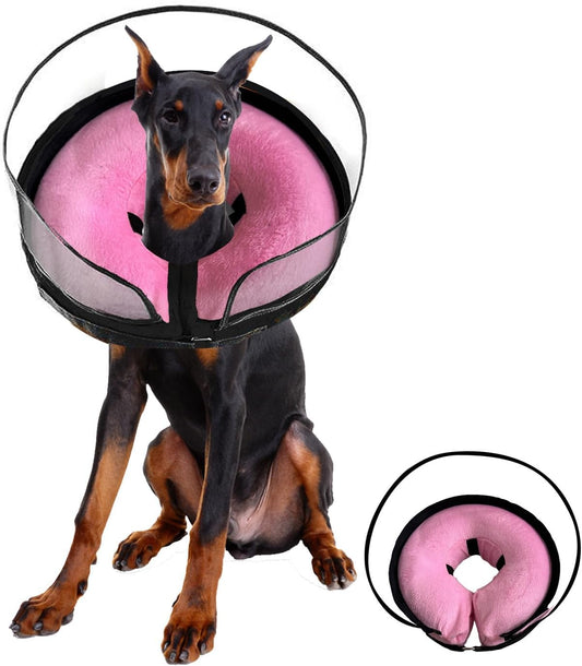 Inflatable Dog Cone Collar-Enhanced Anti-Licking Protective Cone with Adjustable Strap-Soft Dog Donut Collar Recovery Cone for Pets After Surgery (Pink, XL)
