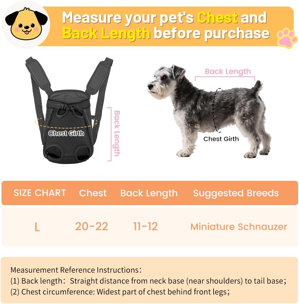 Inspack Dog Backpack Carrier/Cat Carrier, Adjustable Pet Front Carriers Travel Bag for Puppy Medium Dogs, Legs Out, Soft Ventilated Dog Chest Carry Backpacks for Hiking/Camping, 7-11 lbs, Black