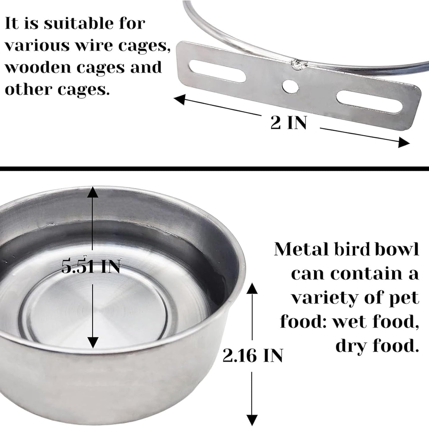 PINVNBY 2pcs Stainless Steel Bird Bowl Feeding Dish Cups for Parrot, Parakeet, African Greys, Conure, Cockatiels, Lovebird, Budgie, Chinchilla (Three Screws Size: L)