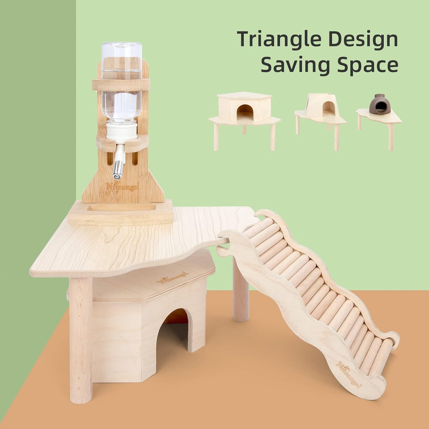 Niteangel Hamster Play Wooden Platform for Dwarf Syrian Hamsters Gerbils Mice Degus or Other Small Pets (Triangle - 5.9'' Height, Burlywood)