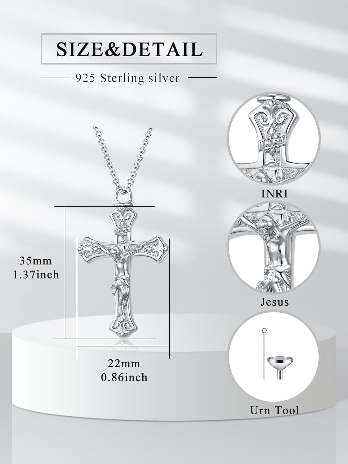 Cross Urn Necklace for Ashes 925 Sterling Silver Cremation Jewelry with Funnel Filler Kit Ashes Necklace for Human Women Girl Pets