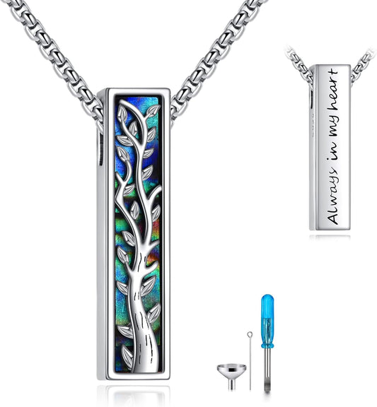 Urn Necklaces for Ashes Sterling Silver 3D Vertical Bar Memorial Pendant for Loved Ones Keepsake Cremation Jewelry Gifts for Women Men