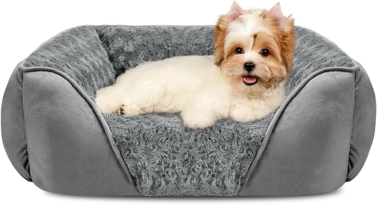 INVENHO Small Dog Bed Rectangle Washable Orthopedic Soft Calming Sleeping Durable Pet Cuddler with Anti-Slip Bottom