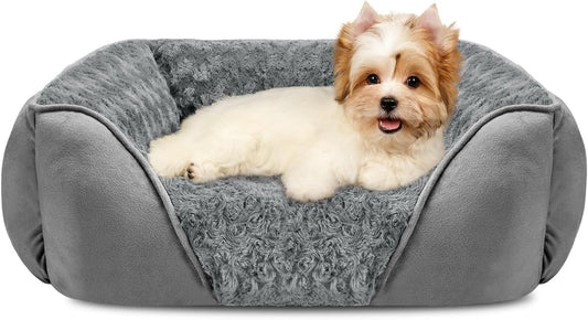 INVENHO Small Dog Bed Rectangle Washable Orthopedic Soft Calming Sleeping Durable Pet Cuddler with Anti-Slip Bottom