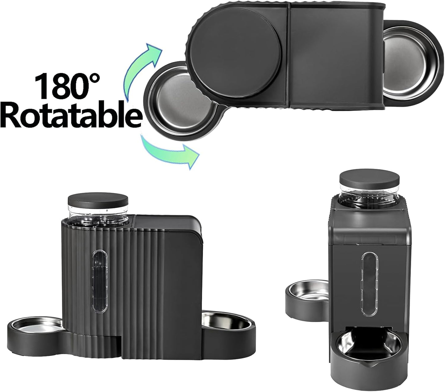 Automatic Cat Food Feeder and Water Dispenser,2 in 1 Gravity Cat Feeder and Water Dispenser with Stainless Steel Bowl,2 Pack Large Capacity Self Feeding for Small Medium Pets Puppy Kitten