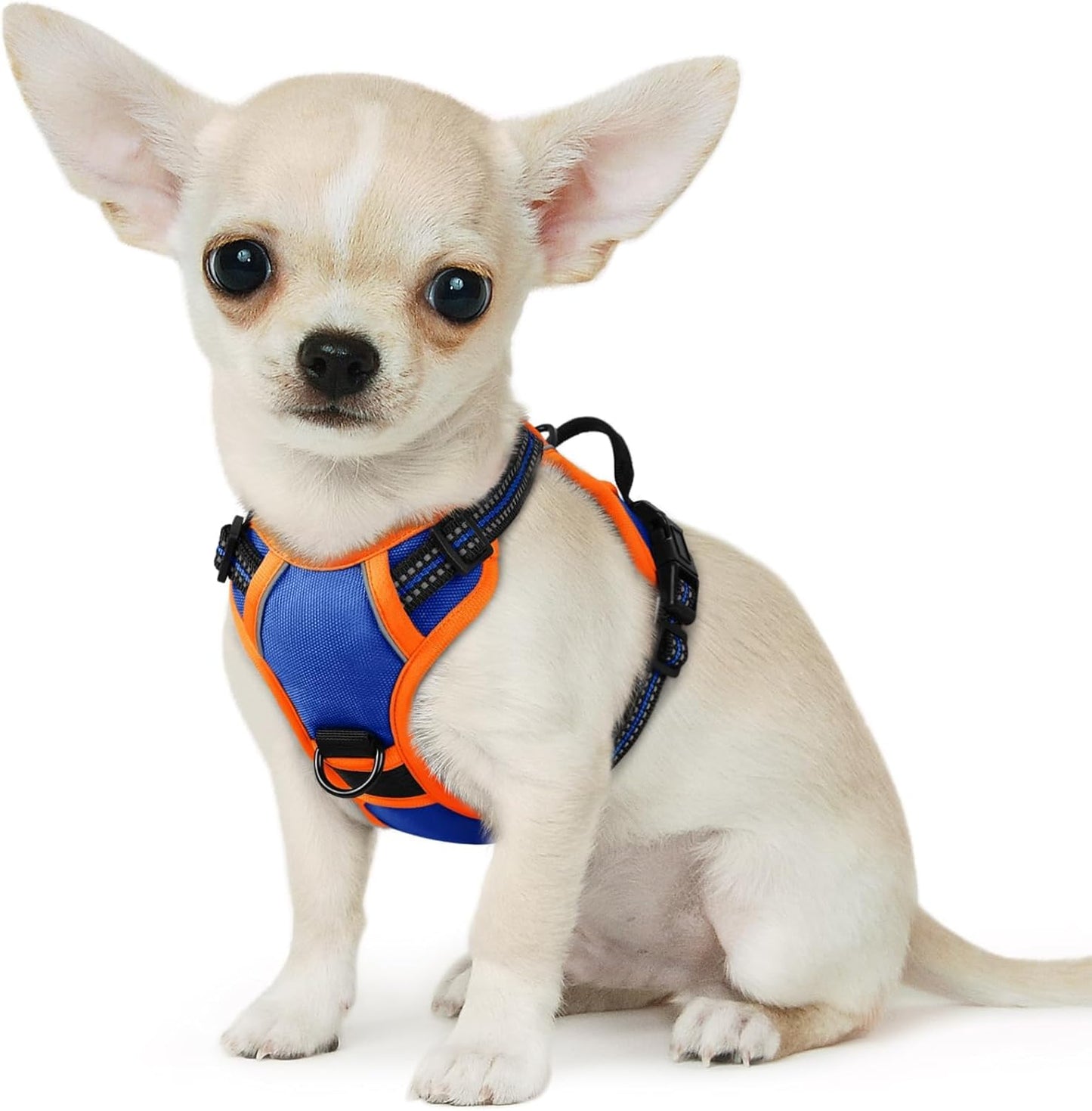 Eagloo Small Dog Harness No Pull, Service Vest with Reflective Strips and Control Handle, Adjustable and Comfortable for Walking, No Choke Pet Harness with 2 Metal Rings, Blue & Orange, XS