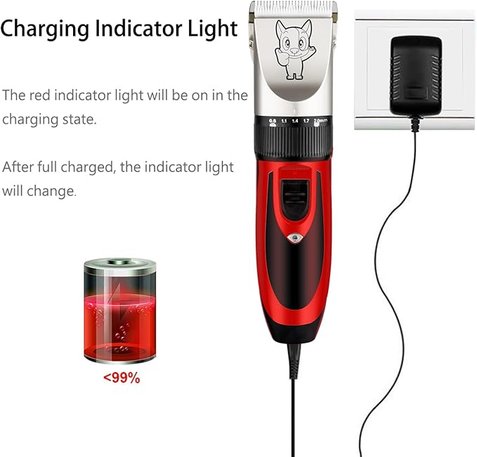 Dog Grooming Kit Clippers, Low Noise, Electric Quiet, Rechargeable, Cordless, Pet Hair Thick Coats Clippers Trimmers Set, Suitable for Dogs, Cats, and Other Pets(Red)