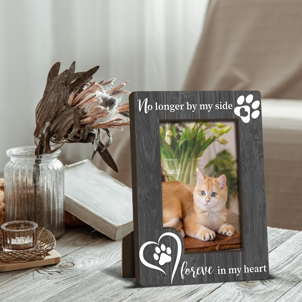 Cat Memorial Photo Frames Dog and Cat Loss Remembrance Gift Sympathy Keepsake for Pet Lovers Condolence Present for Pet Owner No Longer by my Side Forever in my Heart Picture Frames 4x6 Photo - YY004