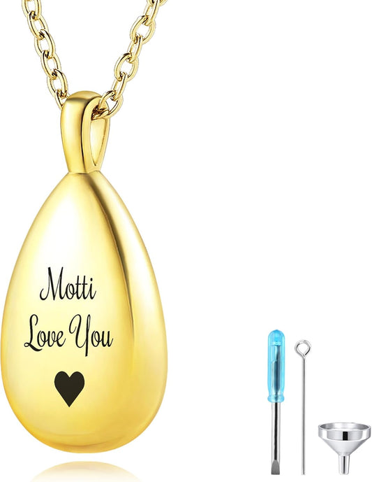 MMXX Personalized Pet Portrait Teardrop Urn Necklace with Name/Photo Stainless Steel Pendant - Cremation Jewelry for Pet Memorial Gifts - Funnel Kit Included
