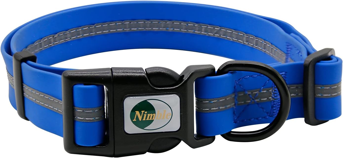 NIMBLE Dog Collar Waterproof Pet Collars Anti-Odor Durable Adjustable PVC & Polyester Soft with Reflective Cloth Stripe Basic Dog Collars S/M/L Sizes (Medium (11.81”-18.5”inches), Blue)