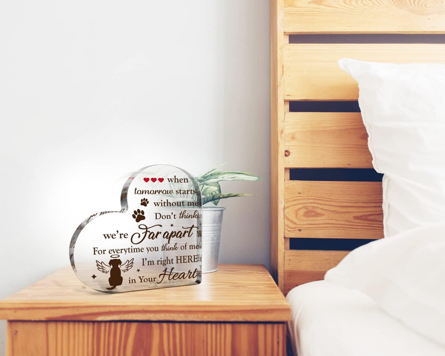 Creoate Dog Memorial Sign for Table, Heart Shaped Acrylic, Pet Memorial, Sentimental, Clear (6.3x6.3 Inches)