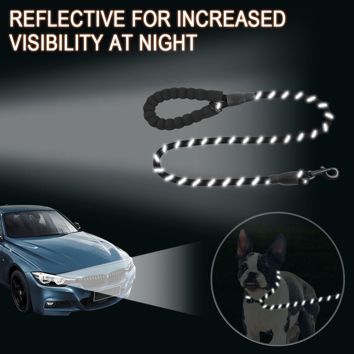 BARKBAY Dog Leashes for Large Dogs Heavy Duty Dog Leash 4/5/6 FT with Comfortable Padded Handle and Highly Reflective Threads for Medium Large Dogs Walking Training Running (4FT-1/2'',Black)