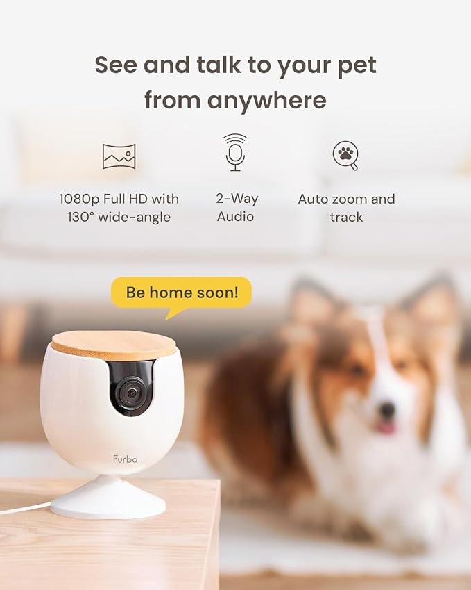 Furbo Mini Pet Camera: Security Cam w/Barking or Meowing Alerts, Cat or Dog Tracking w/Phone App, Smart Home Indoor Monitoring, 2-Way Speaker (Standard Features - No Subscription Required)