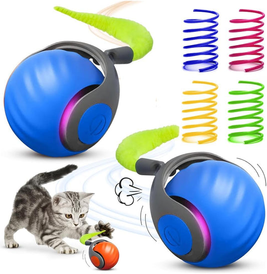 6pcs Interactive Cat Toy Automatic Moving Smart Toy Ball with Replacement Tail for Indoor Bored Cats/Dogs, Sensor Teasing Ball Self-Rolling Pet Chase, Speedy Cat Toys for Pets Exercise (Blue x 2)