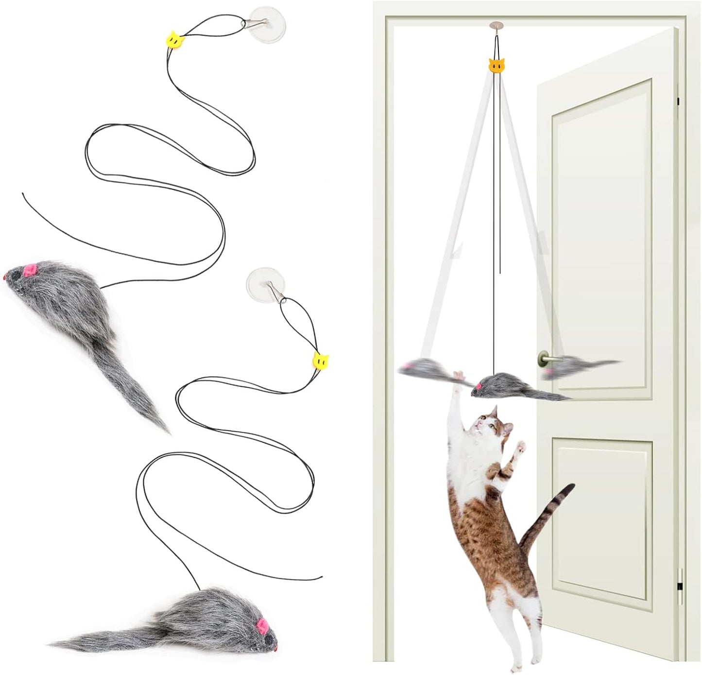 Hanging Cat Toy - 2PCS Interactive Cat Feather Toys for Mental Physical Stimulation, Retractable Teaser Kitten Toys for Indoor Cats Play Chase Exercise, Boredom Buster with Mouse