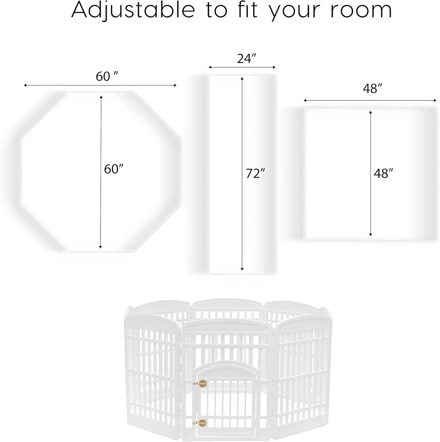 IRIS USA 34" 8-Panel Dog Playpen with Door, 63 x 63 x 35, Puppy Playpen, Dog Play Pen Indoors, Pet Fence, Puppies/Small Dogs, White