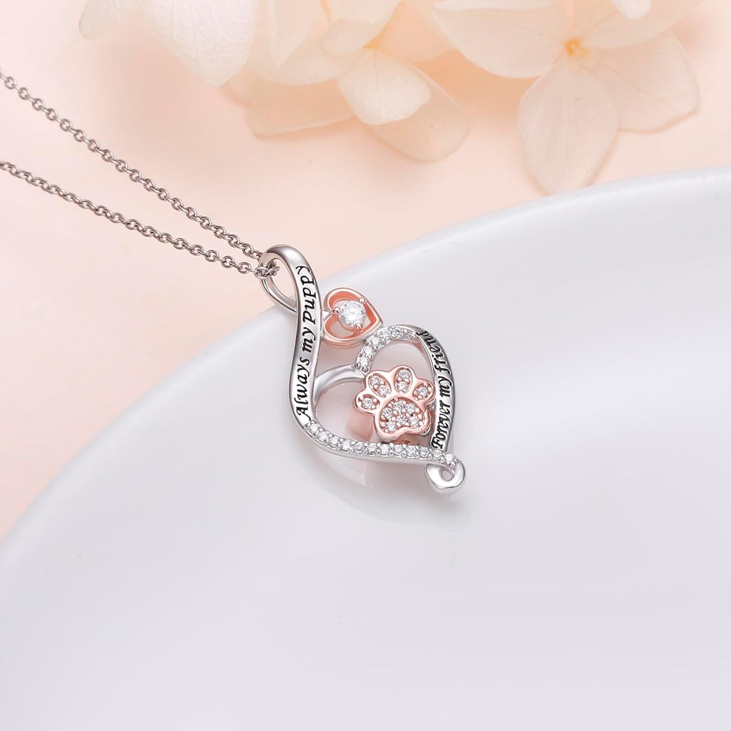 DAOCHONG 925 Sterling Silver Pet Urn Necklace Paw Print Memorial Ash Jewelry with Filling Kit