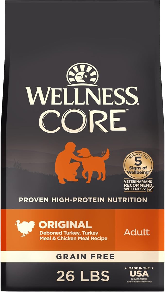 Wellness CORE Dry Dog Food, Grain-Free, High Protein, Natural, Original Turkey & Chicken Recipe, (26-Pound Bag)