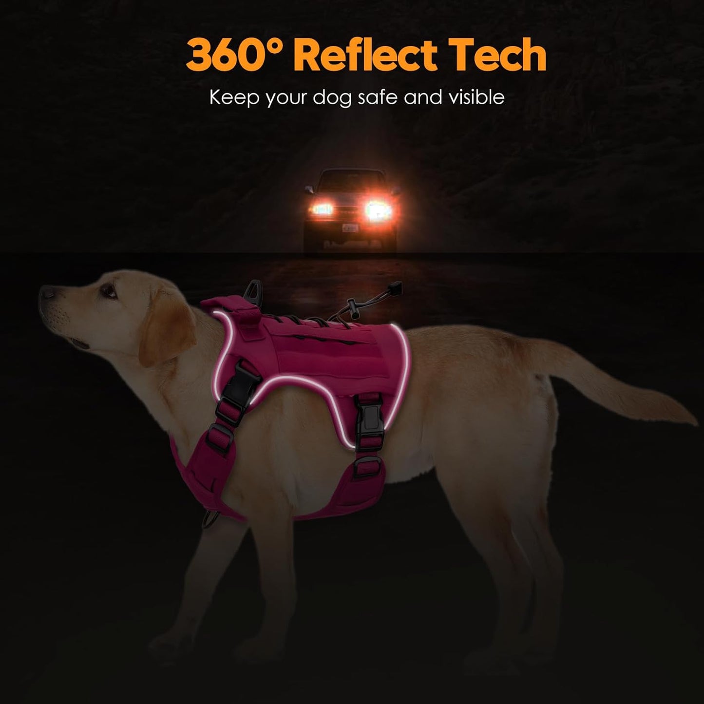 Heavy-Duty Tactical Dog Harness for Large Dogs, No Pull Adjustable Reflective Pet Vest with Molle System, K9 Military-Grade Control for Service Training, Outdoor & 10+ Breeds, Hot Pink, X-Large