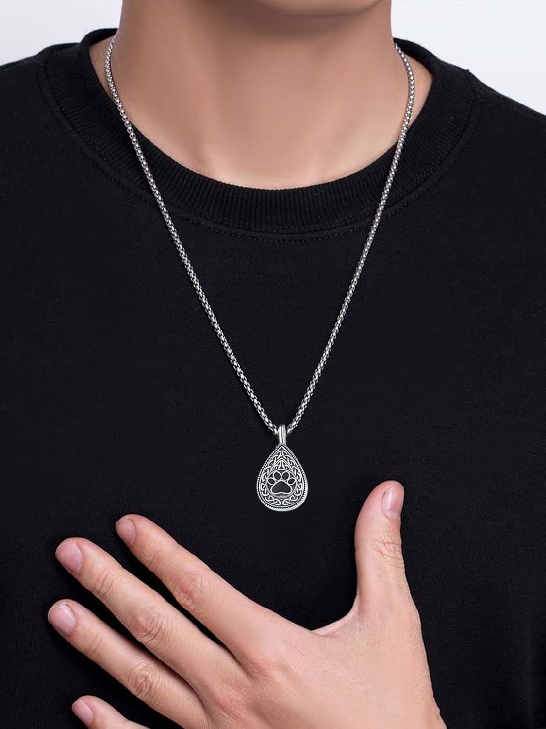 Pet Cremation Urn Necklace for Dog Cat Ashes 925 Sterling Silver Paw Print Keepsake Pendant Celtic Knot Memorial Jewelry for Women Men